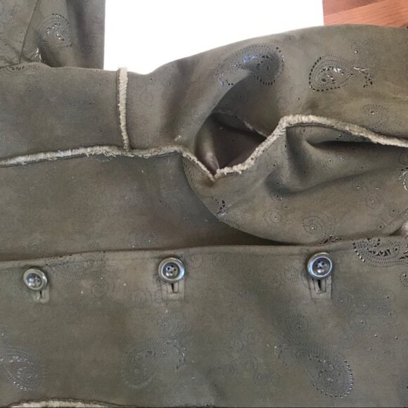 PIZAZZ  Vintage Y2K Faux Fur Shearling Hood Paisley Coat Jacket Cozy Fur Lined L - Picture 14 of 16